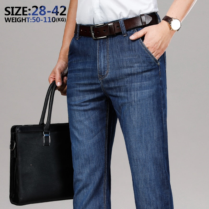 High Quality Cotton Men&#39;s Jeans Classic Brand Business Loose Straight Denim Black Pants Work Trousers Male Large size 35 40 42