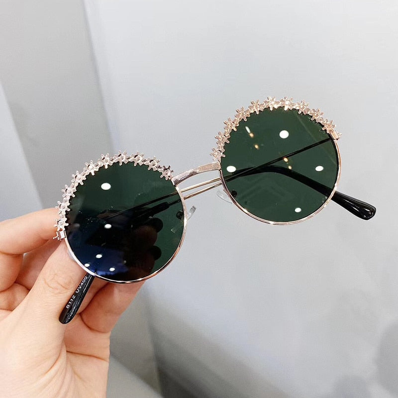 Round kids sunglasses Flower Baby Children Shades Sun Glasses Girls Cute Half Frame Metal Eywear UV400