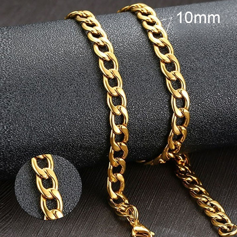 Men&#39;s Cuban Link Chain Necklace Stainless Steel Black Gold Color Male Choker colar Jewelry Gifts for Him