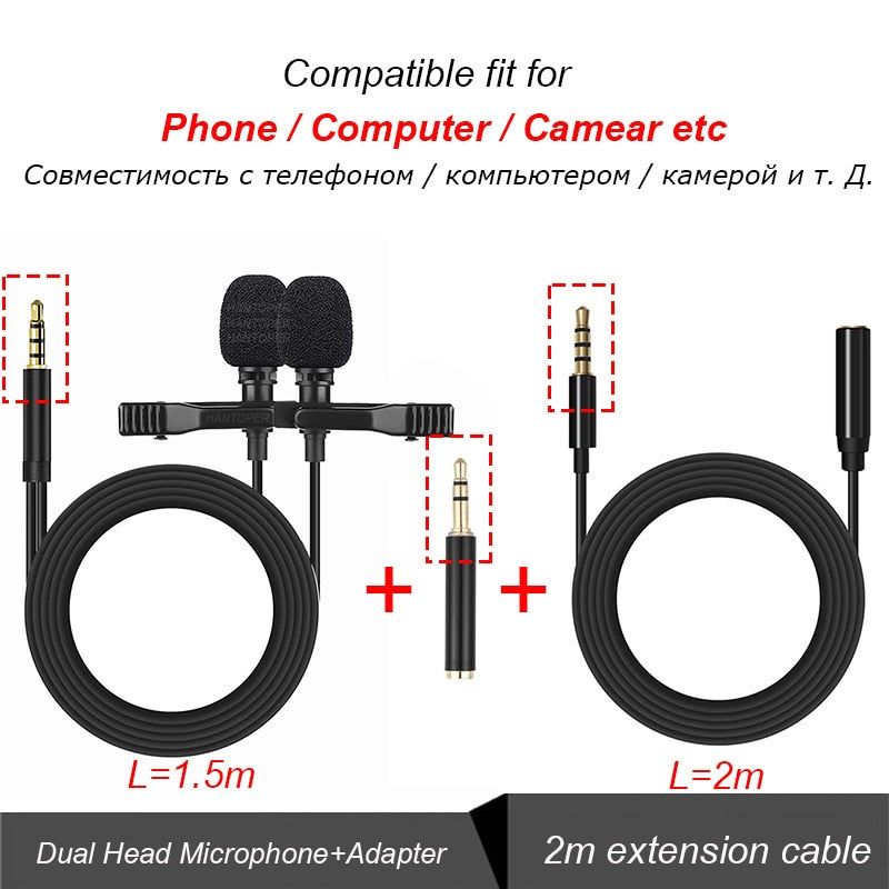 3.5mm Mini Lavalier Microphone Metal Clip Lapel Mic for Mobile Phone PC Laptop Wired Mikrofo/Microfon for Speaking Vocal Audio