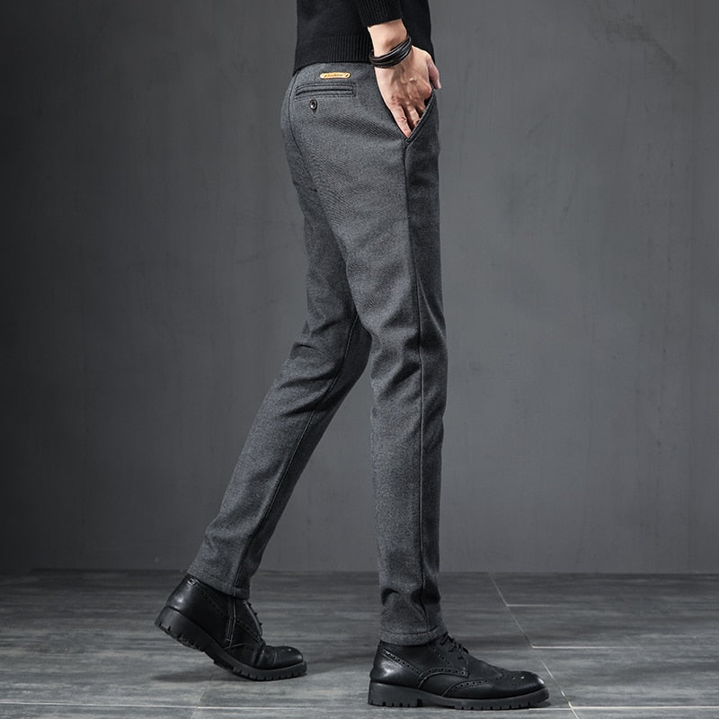 2022 Spring Autumn Business Dress Pants Men Elastic Waist Frosted Fabric Casual Trousers Formal Social Suit Pant Costume Homme