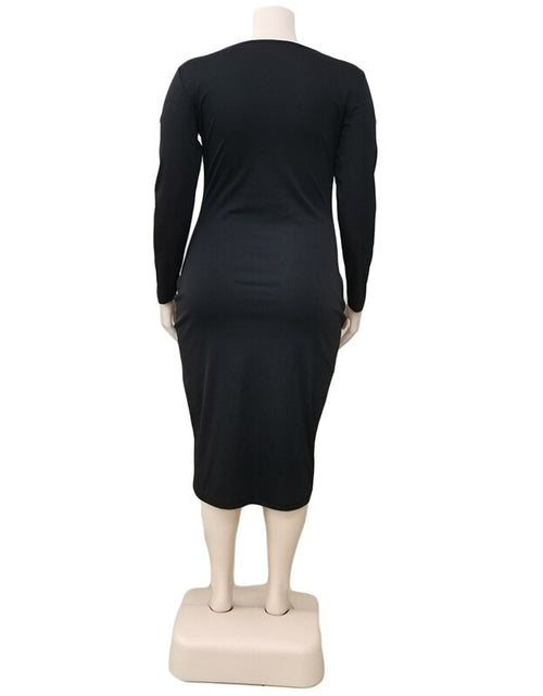 Load image into Gallery viewer, Plus Size Women Clothing O-Neck Solid Midi Dress Bodycon Sexy Fall Elegant Long Sleeve Dresses Party Wholesale Dropshipping
