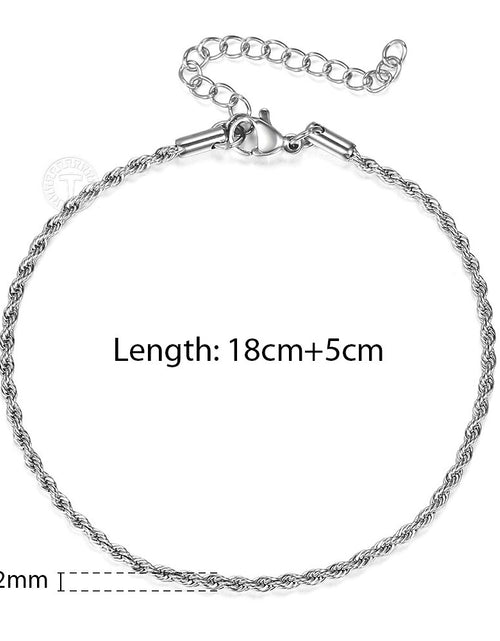 Load image into Gallery viewer, 2/3/4/5mm Stainless Steel Twisted Rope Chain Bracelets for Women Men Fashion Punk Bangle Length Adjustable 18cm+5cm
