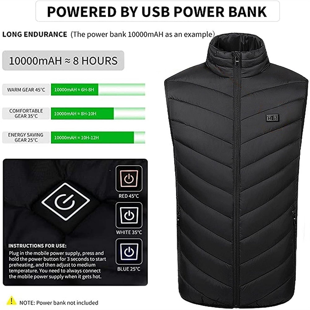 Heating jacket, USB smart switch 2-11 zone heating vest, electric heating hunting vest, men&#39;s and women&#39;s heating padded jacket