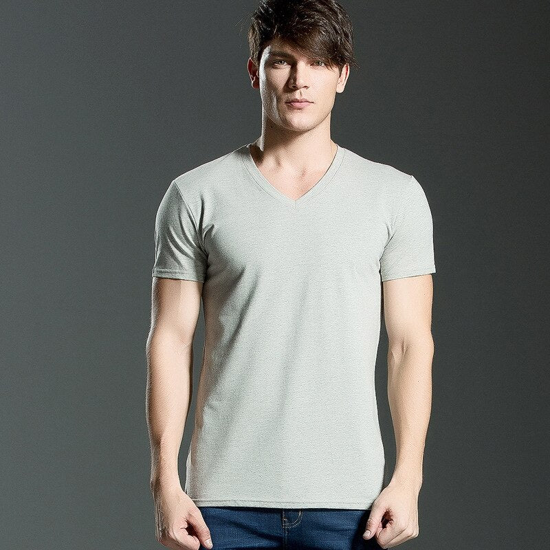 Brand New summer men&#39;s short-sleeved cotton T-shirt men&#39;s pure black casual slim v collar and o-neck Men&#39;s tops