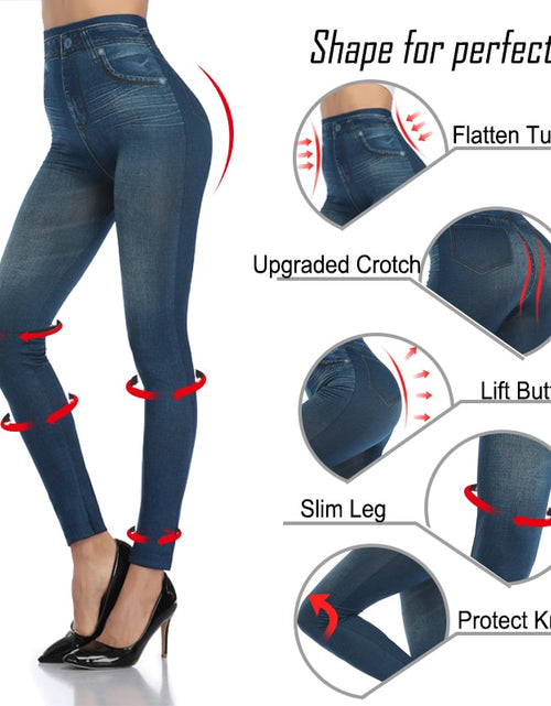 Load image into Gallery viewer, Women Super Strety Leggings Fashion Faux Denim Jeans Leggings Sexy Long Pocket Printing Leggins Summer Casual Pencil Pants
