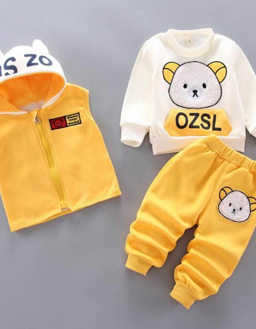 Load image into Gallery viewer, Baby Boys And Girls Clothing Set Tricken Fleece Children Hooded Outerwear Tops Pants 3PCS Outfits Kids Toddler Warm Costume Suit
