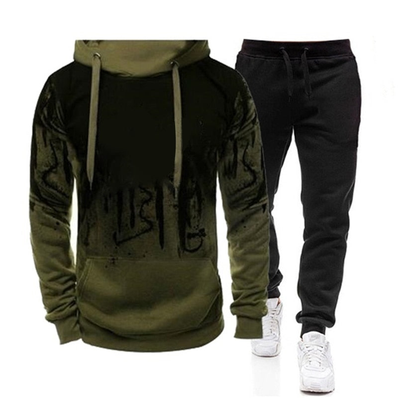 2Pcs Suit Spring Autumn Men&#39;s Sweatshirt Set Splash Ink Hoodies+Tracksuit Pants Casual Fitness Male Sportswear S-4XL Wholesale