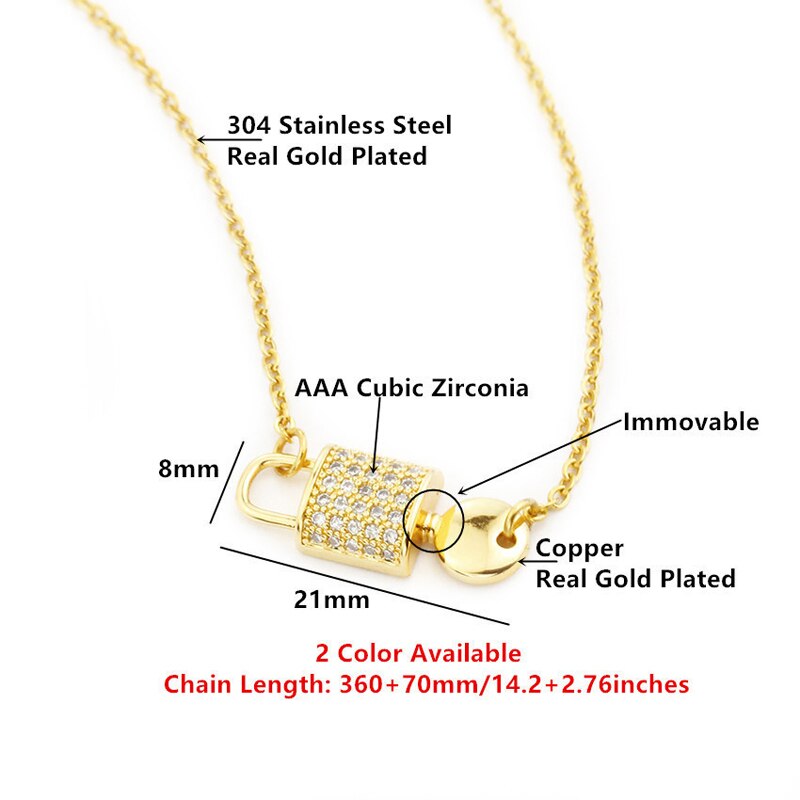 Crystal Lock Necklace For Women Stainless Steel Gold Color Necklaces Pendants Choker 2022 Trend Jewerly Collares Mujer