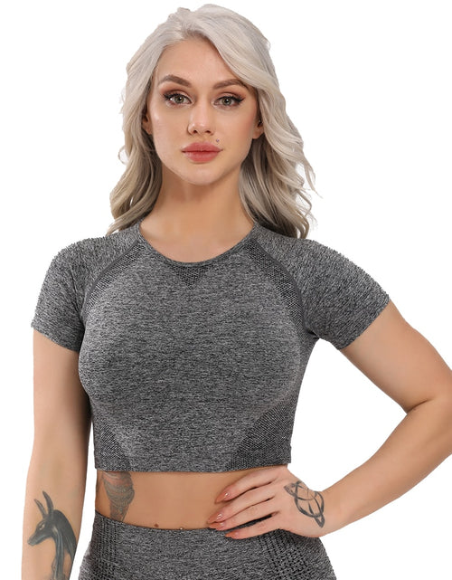 Load image into Gallery viewer, Seamless Yoga Tops Fitness Women Short Sleeve Crop Top Solid Sportswear Workout Yoga Shirt Gym Running Sports Cycling T-shirts
