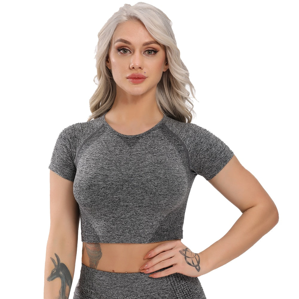 Seamless Yoga Tops Fitness Women Short Sleeve Crop Top Solid Sportswear Workout Yoga Shirt Gym Running Sports Cycling T-shirts