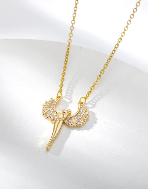 Load image into Gallery viewer, Wing Angel Necklaces Stainless Steel Gold Color CZ Necklace For Women Wedding Band Choker Cubic Zirconia Jewelry Bride Gift
