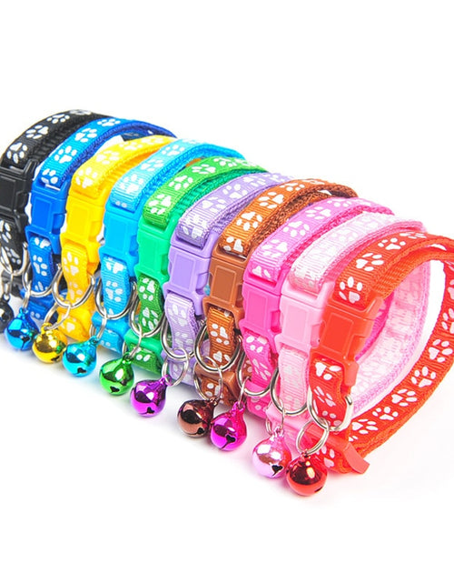 Load image into Gallery viewer, 1Pc Colorful Cute Bell Collar Adjustable Buckle Cat Collar Pet Supplies Footprint Personalized Kitten Collar Small Dog Accessory
