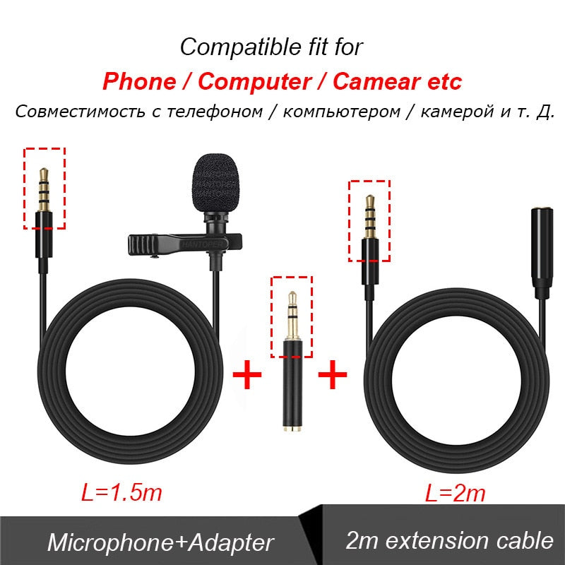 3.5mm Mini Lavalier Microphone Metal Clip Lapel Mic for Mobile Phone PC Laptop Wired Mikrofo/Microfon for Speaking Vocal Audio