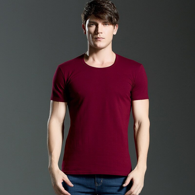 Brand New summer men&#39;s short-sleeved cotton T-shirt men&#39;s pure black casual slim v collar and o-neck Men&#39;s tops