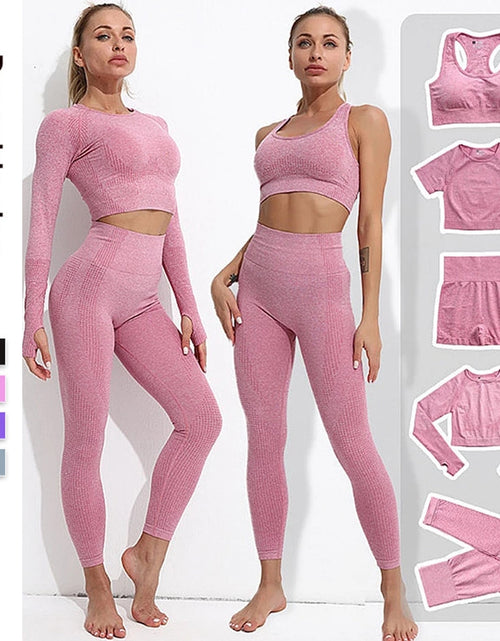 Load image into Gallery viewer, Seamless Yoga Set Fitness Women&#39;s Tracksuit Female Long Sleeve Crop Top High Waist Sports Leggings Workout Suits Gym Sportswear
