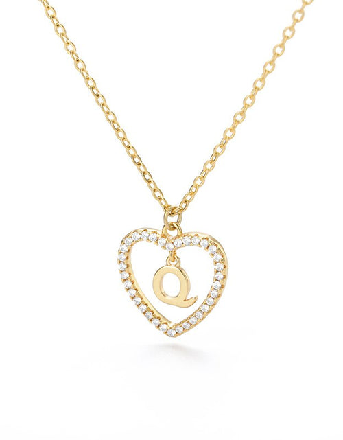 Load image into Gallery viewer, Heart Initial Necklace For Women Hollow Zircon Alphabet Necklaces Letter Pendant 2022 Trend Couple Jewelry Gift collier femme
