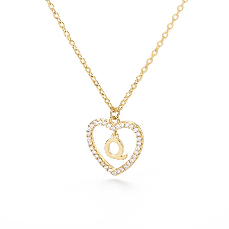 Heart Initial Necklace For Women Hollow Zircon Alphabet Necklaces Letter Pendant 2022 Trend Couple Jewelry Gift collier femme