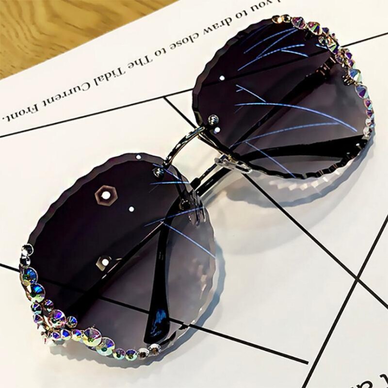 Diamond Sunglasses Women Rimless Luxe 2022 Glasses Moda Mujer Vasos Decorativos Lunette De Soleil Femme Zonnebril Dames