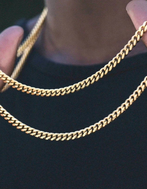 Load image into Gallery viewer, Cuban Chain Necklace for Men Women, Basic Punk Stainless Steel Curb Link Chain Chokers,Vintage Gold Tone Solid Metal Collar
