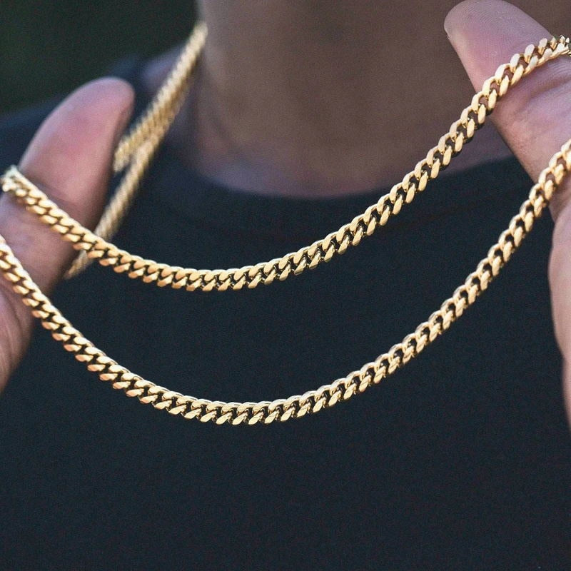 Cuban Chain Necklace for Men Women, Basic Punk Stainless Steel Curb Link Chain Chokers,Vintage Gold Tone Solid Metal Collar