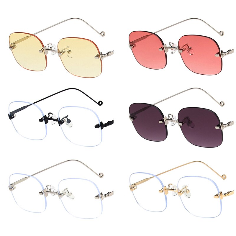 Retro Metal Square Sunglasses Anti-blue Light Brand Designer Sun Glasses For Women Alloy Mirror Female Frameless Flat Mirror