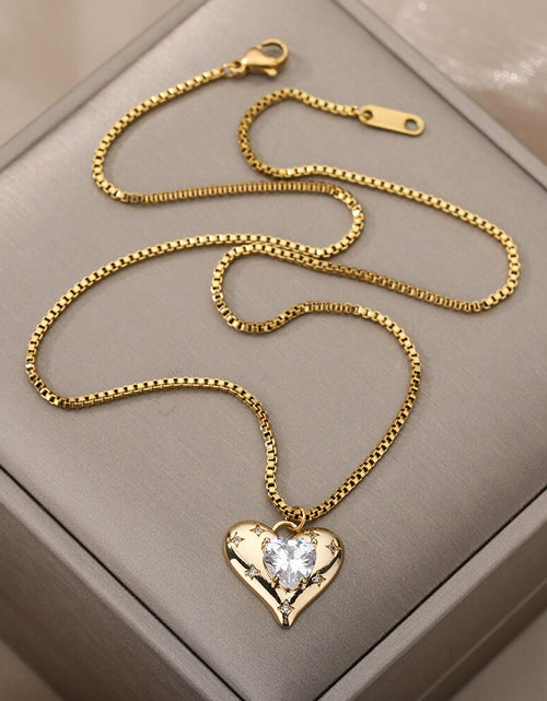 Load image into Gallery viewer, Heart Zircon Necklace for Women Stainless Steel Gold  Color Necklaces 2022 Trend Koeran Fashion Couple Jewelry collar
