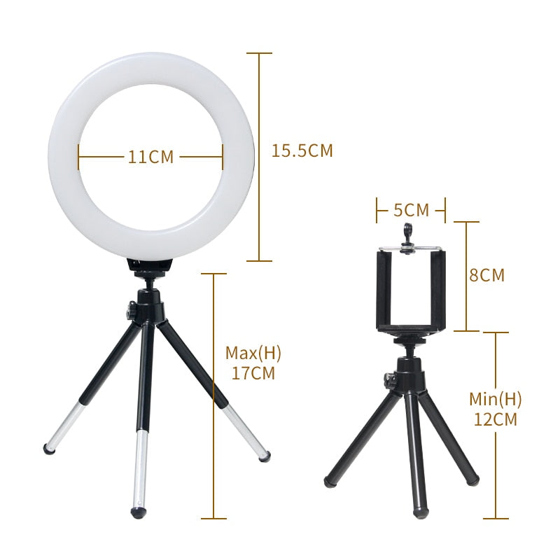 16cm 6 inch Ring Light With Tripod Stand Usb Charge Selfie Led Lamp Dimmable Photography Light For Photo Photography Studio