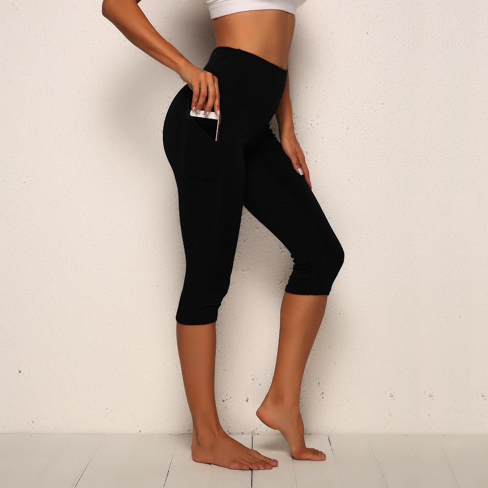 Calf-length Pants With Pocket Fitness Women Leggings High Waist 3/4 Yoga Pants Squat Proof Workout Tights Gym Girl Clothing