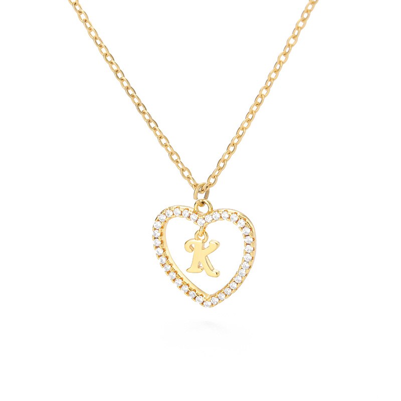 Heart Initial Necklace For Women Hollow Zircon Alphabet Necklaces Letter Pendant 2022 Trend Couple Jewelry Gift collier femme