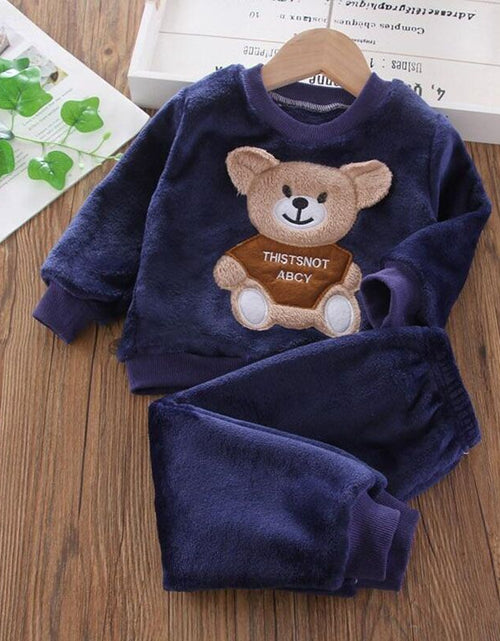 Load image into Gallery viewer, Baby Boys And Girls Clothing Set Tricken Fleece Children Hooded Outerwear Tops Pants 3PCS Outfits Kids Toddler Warm Costume Suit
