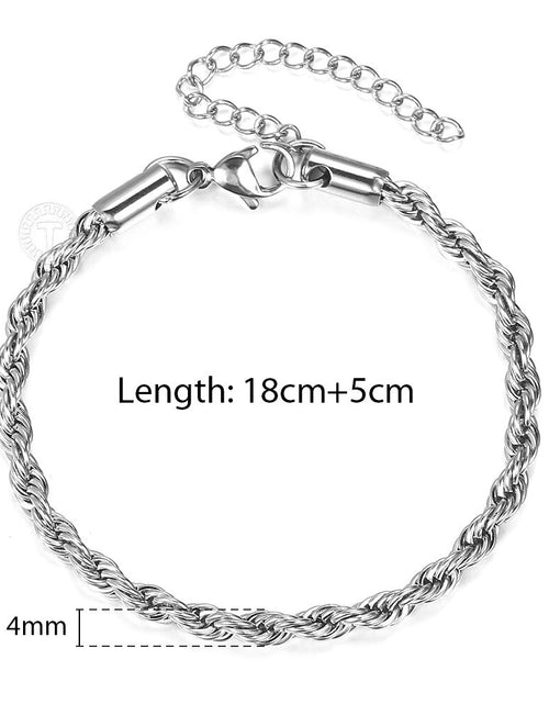 Load image into Gallery viewer, 2/3/4/5mm Stainless Steel Twisted Rope Chain Bracelets for Women Men Fashion Punk Bangle Length Adjustable 18cm+5cm
