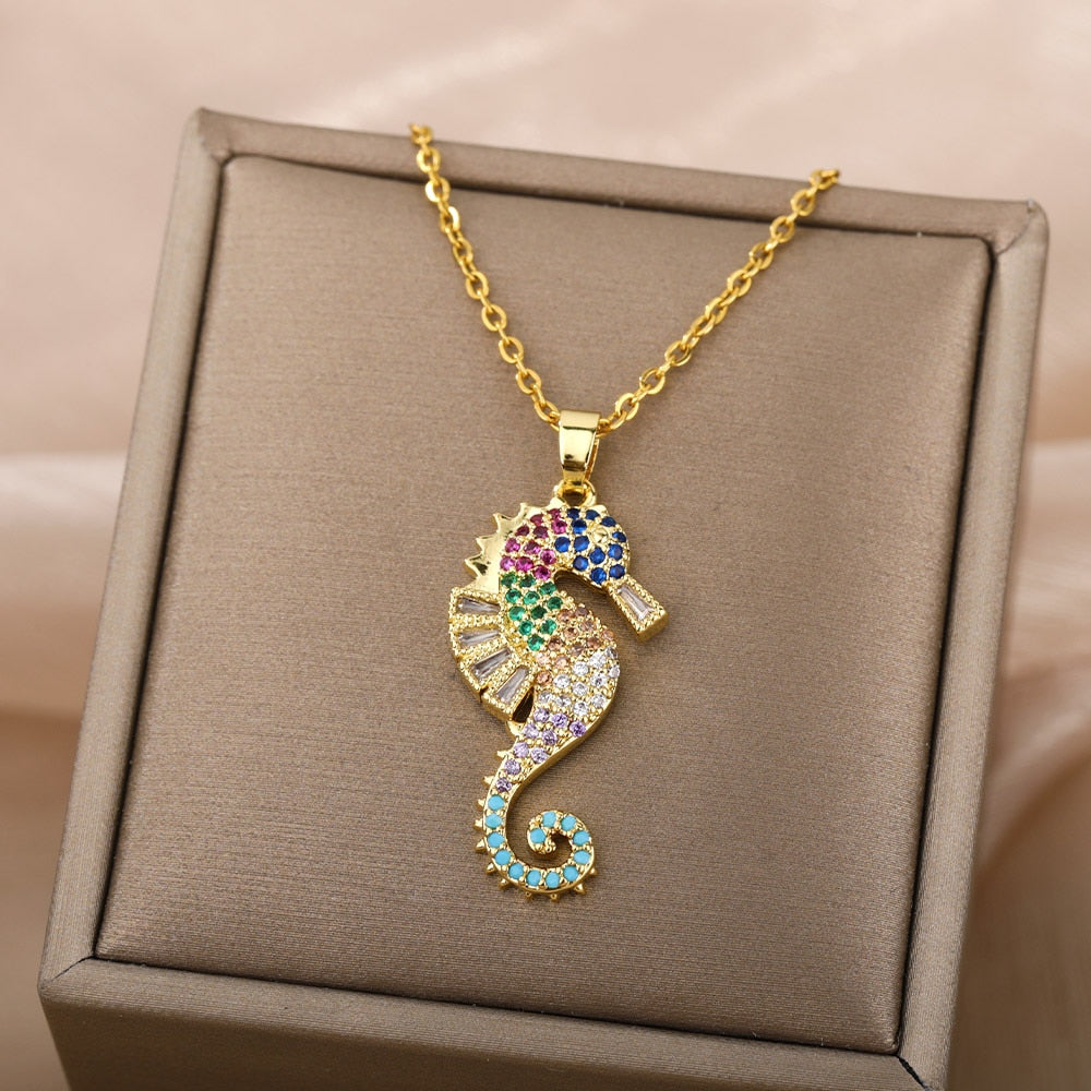 Sea Horse Pendant Necklace For Women Stainless Steel Gold  Color Necklaces 2022 Trend Couple Aesthetic Jewerly collares