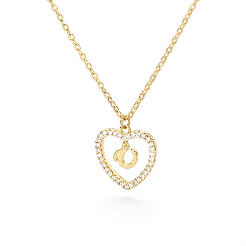 Heart Initial Necklace For Women Hollow Zircon Alphabet Necklaces Letter Pendant 2022 Trend Couple Jewelry Gift collier femme