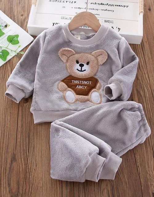 Load image into Gallery viewer, Baby Boys And Girls Clothing Set Tricken Fleece Children Hooded Outerwear Tops Pants 3PCS Outfits Kids Toddler Warm Costume Suit
