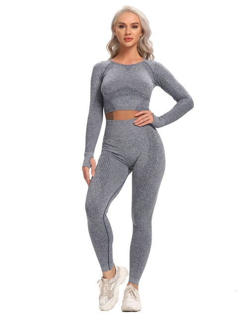 Load image into Gallery viewer, Seamless Yoga Set Fitness Women&#39;s Tracksuit Female Long Sleeve Crop Top High Waist Sports Leggings Workout Suits Gym Sportswear
