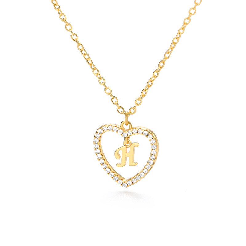 Heart Initial Necklace For Women Hollow Zircon Alphabet Necklaces Letter Pendant 2022 Trend Couple Jewelry Gift collier femme