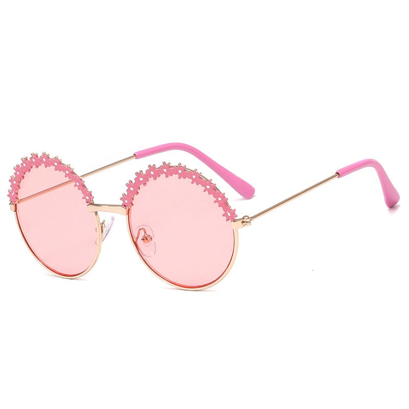 Round kids sunglasses Flower Baby Children Shades Sun Glasses Girls Cute Half Frame Metal Eywear UV400