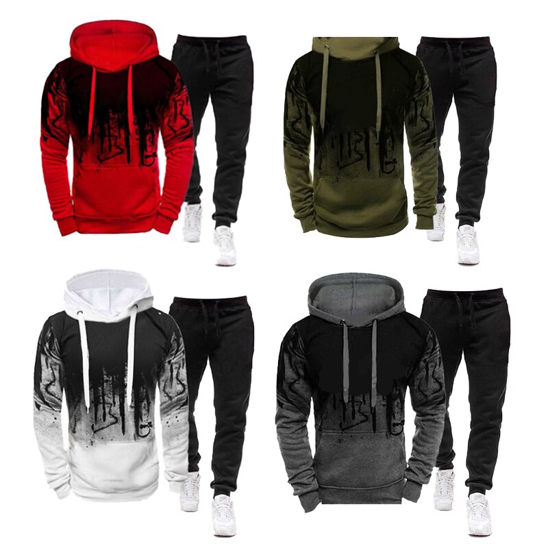 2Pcs Suit Spring Autumn Men&#39;s Sweatshirt Set Splash Ink Hoodies+Tracksuit Pants Casual Fitness Male Sportswear S-4XL Wholesale