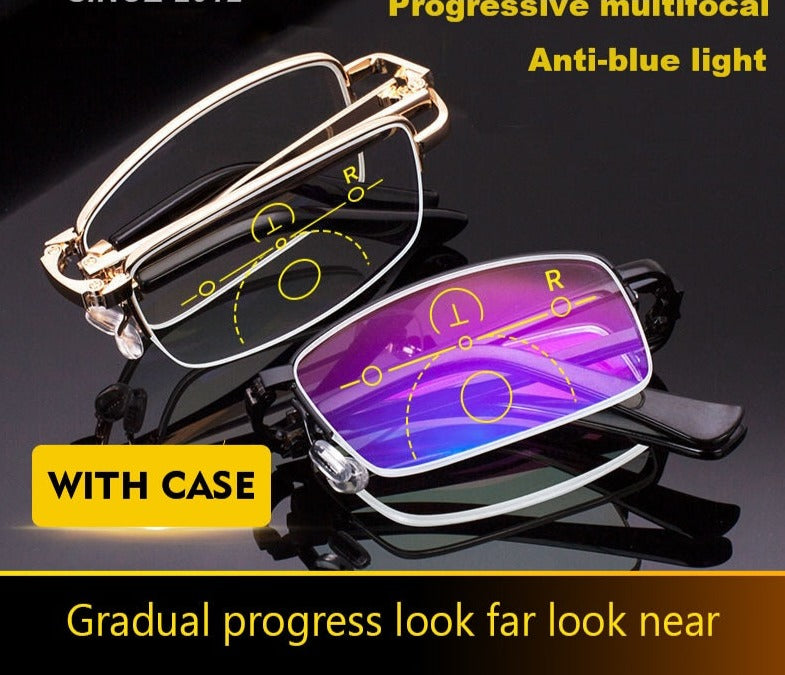 Folding Glasses for Elderly Anti Blue Light Reading Glasses Men Progressive Multifocal Reading Glasses Women Presbyopia