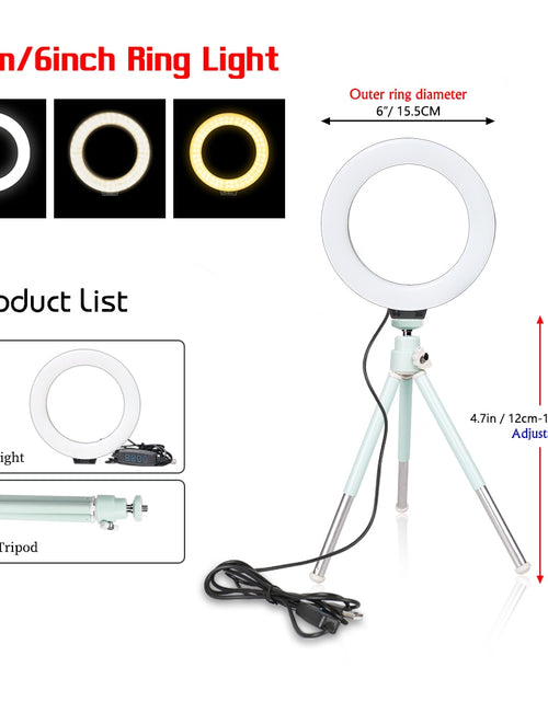 Load image into Gallery viewer, 16cm 6 inch Ring Light With Tripod Stand Usb Charge Selfie Led Lamp Dimmable Photography Light For Photo Photography Studio
