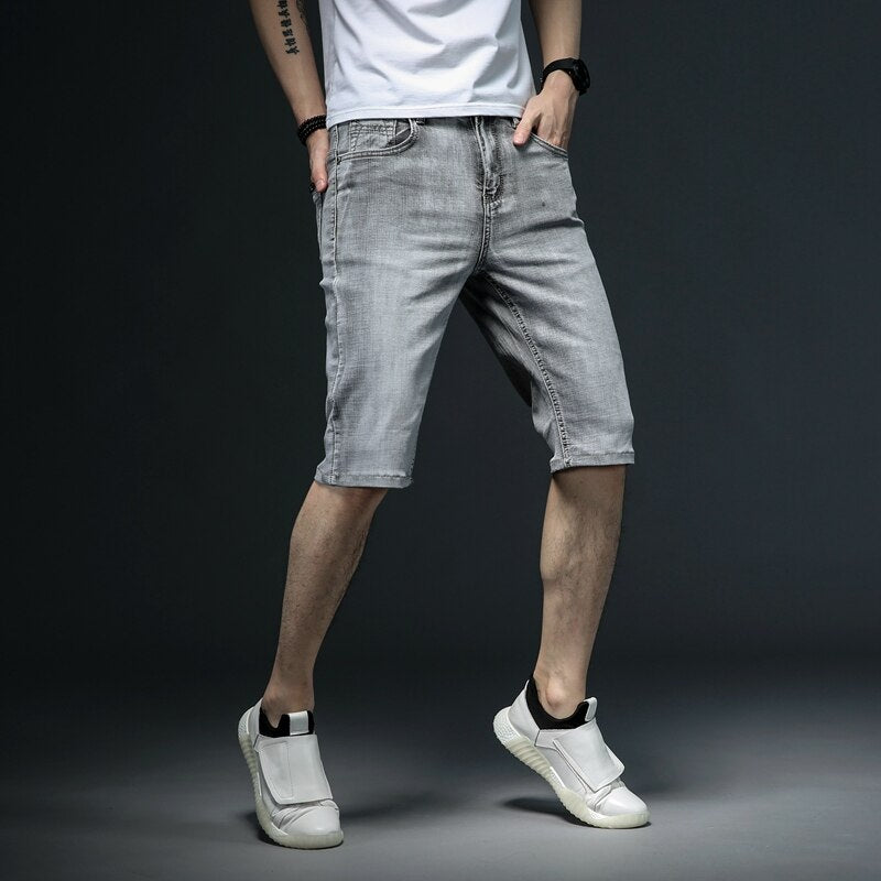 Summer New Classic Men&#39;s Jeans Shorts Fashion Casual Brand Elastic Force Regular Fit Denim Shorts Male Grey Blue