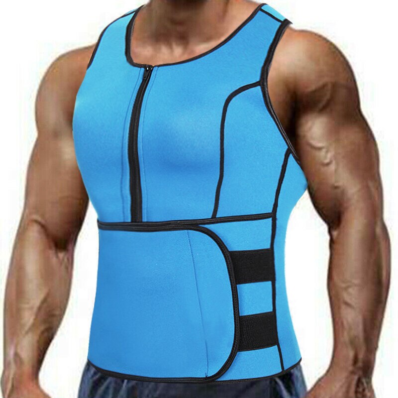 Neoprene Sauna Workout Suit Men Waist Trainer Corset Slimming Vest Zipper Body Shaper with Adjustable Tank Top Faja Shapewear