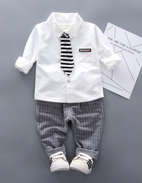 Load image into Gallery viewer, Boys Solid Clothing Sets Spring Autumn Baby Cotton Long-Sleeve Tie Shirt Pants 2pcs Outfits Kids Elegant Gentleman Suit 1-4Y
