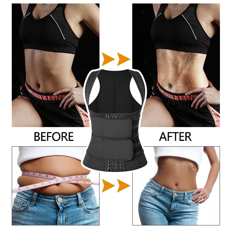 Waist Trainer Body Shaper for Women Plus Size 2 Straps Steel Bones Workout Sauna Trimmer Neoprene Slimming Exercise Corset Tops