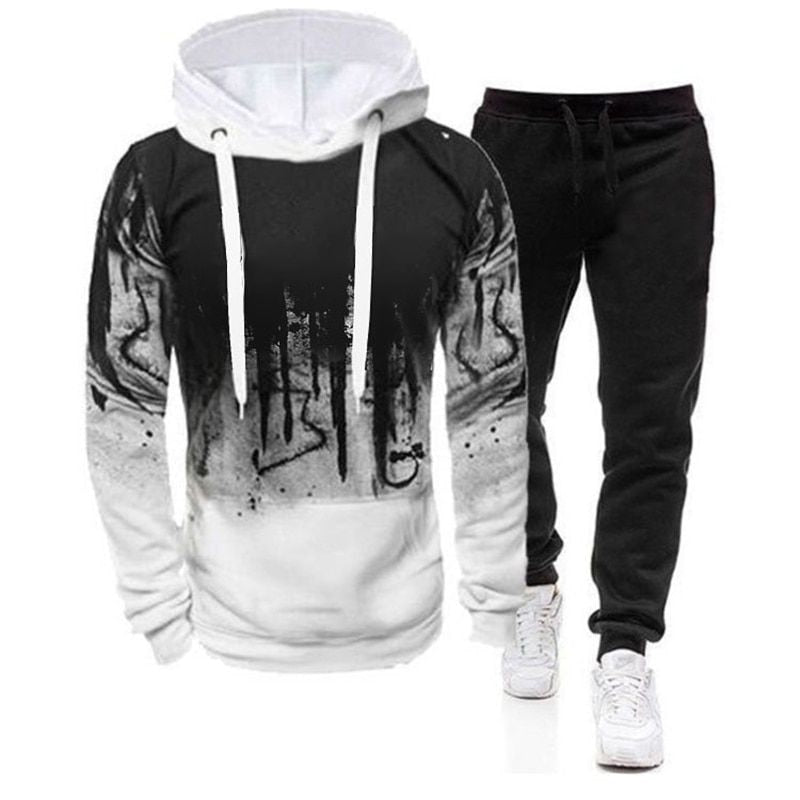 2Pcs Suit Spring Autumn Men&#39;s Sweatshirt Set Splash Ink Hoodies+Tracksuit Pants Casual Fitness Male Sportswear S-4XL Wholesale