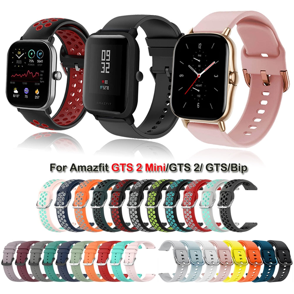 20mm Silicone Watch Strap For Amazfit GTS 4/2 Mini Strap Replacement Strap For Amazfit GTS/GTS 2 Strap For Amazfit Bip/U/U Pro