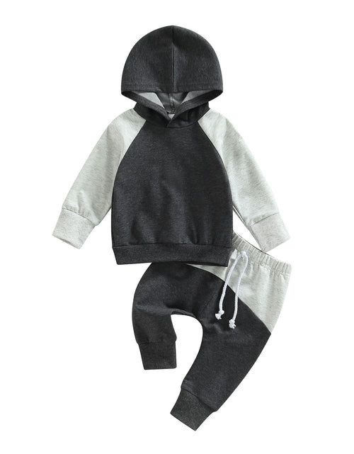 Load image into Gallery viewer, 0-3Years Toddler Baby Boy 2Pcs Autumn Clothes Outfit Long Sleeve Patchwork Hooded Top Solid Pants 3Colors
