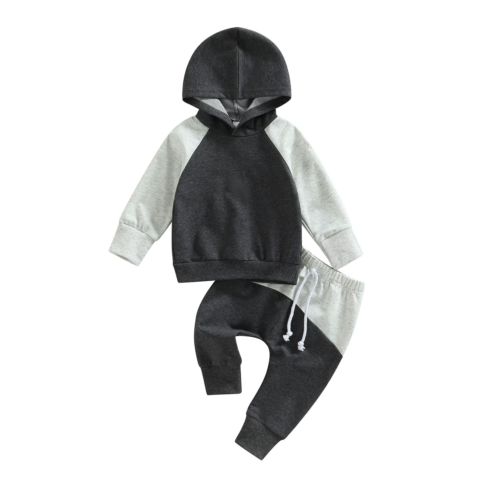 0-3Years Toddler Baby Boy 2Pcs Autumn Clothes Outfit Long Sleeve Patchwork Hooded Top Solid Pants 3Colors