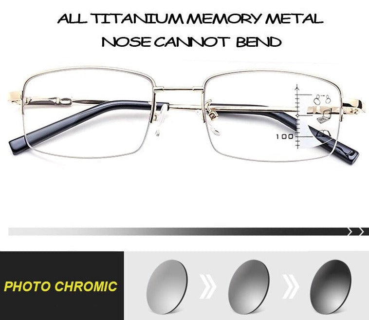 New Titanium Photochromeic Multifocal Reading Glasses Men Anti Blue Light  Progressive Multifocus Reading Glasses Women